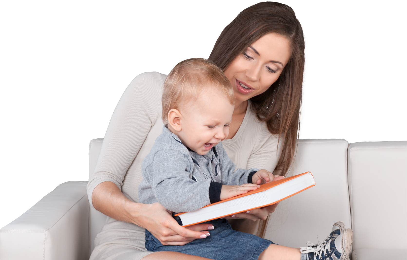 Mother and Baby Looking at Book